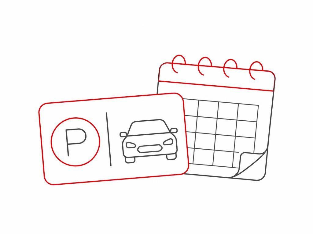 Line illustration of a season parking pass beside a monthly calendar